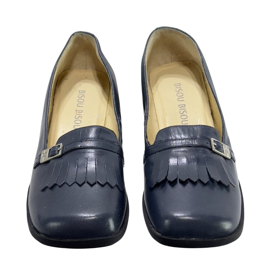 BISOU BISOU Dutch Navy Loafers Women's Leather Fringed Vamp Size 7.5N - Picture 13 of 13